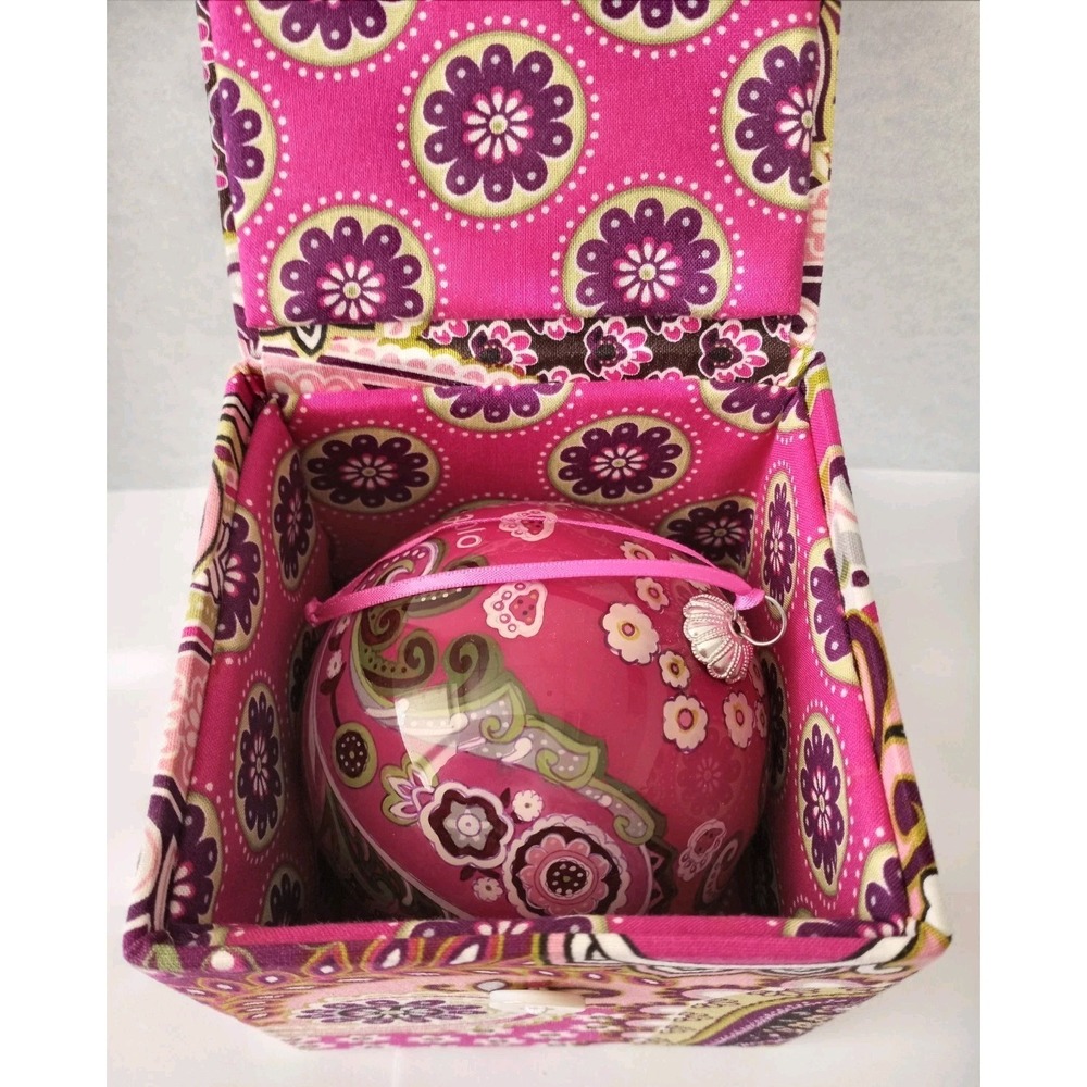 Vera Bradley Raspberry Fizz Christmas Glass Ball Ornament In Matching Box Purple